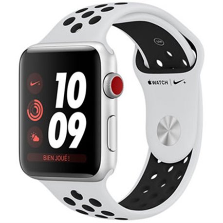 Apple Watch Nike+ Série 3 (38mm) Boîtier en aluminium argent avec Bracelet Sport Nike Platine pur/Noir (GPS + Cellular) MQM72 (l