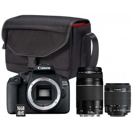 Canon Appareil Photo Réflex EOS 2000D + Objectif EF-S 18-55 IS II + Objectif EF 75-300 F/4-5,6 III + SDCard 16Go + Sac