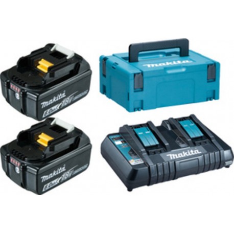 Makita Pack Énergie 18 Volts Li-Ion 2 batteries 6Ah BL1860B + 1 chargeur double DC18RD avec coffret MAK-PAC 198077-8