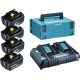 Makita Pack Énergie 18 Volts Li-Ion 4 batteries 6Ah BL1860B + 1 chargeur double DC18RD avec coffret MAK-PAC 198091-4