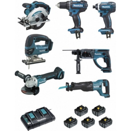 Makita Ensemble de 7 machines (DDF482 + DTD152 + DGA504 + DSS610 + DHR202 + DJR186 + DJV180) Makita DLX7013PT1