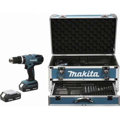 Makita Perceuse visseuse à percussion 18 Volts Li-Ion 1,5 Ah diamètre 13 mm (coffret alu) modèle HP457DWEX4