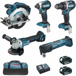 Makita Pack outillage ensemble de 5 machines (DSS610 + DTD153 + DDF484 + DGA504 + DTM51) DLX5021TX1