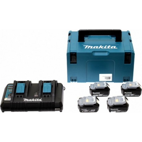 Makita Pack 4 Batteries 18 volts - 4x5,0Ah + chargeur rapide double port + coffret makpac - 197158-5