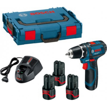 Perceuse visseuse sans fil GSR 10,8 Volts - Coffret L-BOXX, 3 batteries Li-Ion 10,8V 2,0Ah - Bosch Pro 0615990FA2