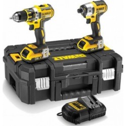 DeWALT Kit 2 outils DeWalt XR 18V 3Ah LI-ION Brushless Perceuse Visseuse Compact Percussion + Visseuse à chocs compact DCK2062L2