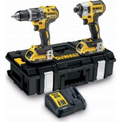 DeWALT Kit 2 outils Dewalt 18 Volts 2Ah perceuse visseuse DCD796 + visseuse chocs DCF887 + 2 batteries coffret TOUGH SYSTEM DCK2