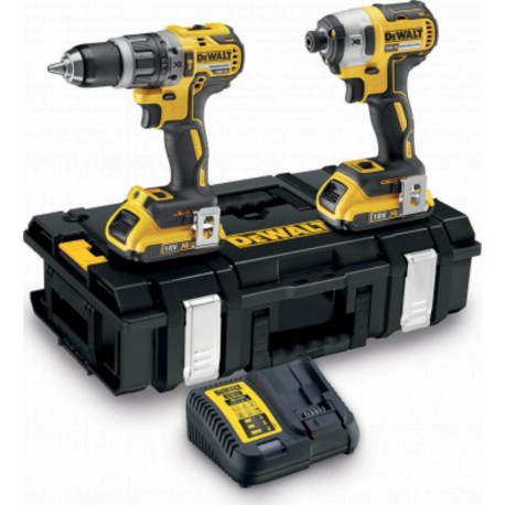 DeWALT Kit 2 outils Dewalt 18 Volts 2Ah perceuse visseuse DCD796 + visseuse chocs DCF887 + 2 batteries coffret TOUGH SYSTEM DCK2