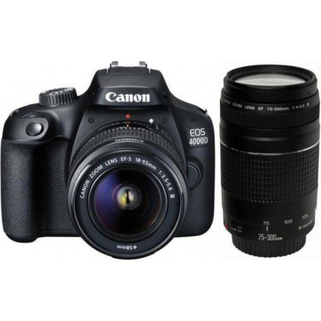 Canon Appareil Photo Réflex EOS 4000D + Objectif EF-S 18-55 mm III + 75-300 III