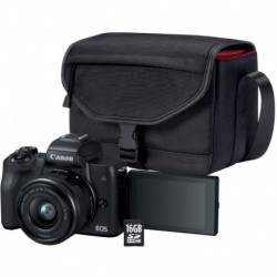 Canon Appareil Photo Hybride EOS M50 Noir + 15-45mm + Etui + SD 16Go
