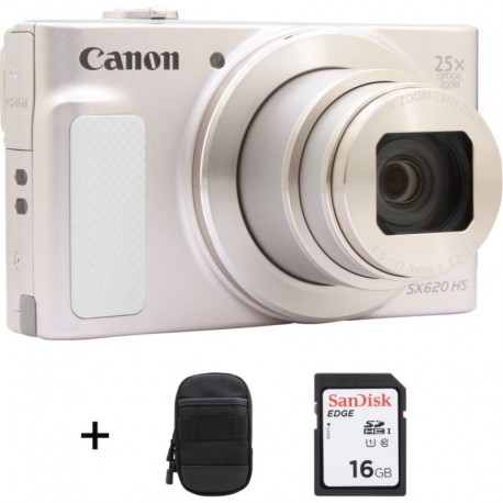Canon Appareil Photo Compact SX620HS Argent et Blanc + Etui + SD 16Go