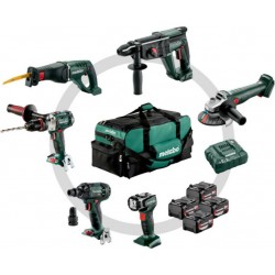 Metabo Kit d'outils sans fil Combo pour l'artisanat du bâtiment 6.1SB 18 LTX + KH 18 LTX 24 + W 18 L 9-125 Quick + ASE 18 LTX + 