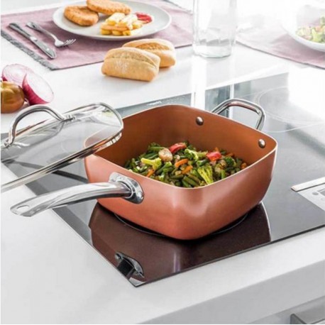 Shop-story - copper 5-in-1 : poêle multifonctions 5 en 1 tous feux cuisson vapeur, au four, friteuse, poêle Copper 5 in 1