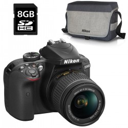 Nikon Appareil Photo Reflex D3400 Noir + Objectif 18-55 mm + Sac Photo + Carte SD 8 Go
