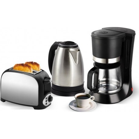 NC Set petit déj - grille pain 2 fentes inox + bouilloire inox 1.8l + cafetière 12 tasses