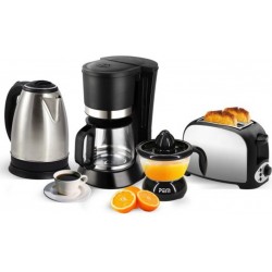 PEM Grille pain 2 fentes inox + bouilloire inox 1.8L + cafetière 12 tasses + presse-agrumes