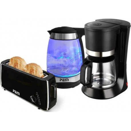 NC Bouilloire verre led bleu 2000W 1.7l + grille pain 1 fente longue + cafetière 680W 1.2l