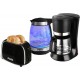 NC Bouilloire verre led bleues 2000W 1.7l + grille pain 2 fentes 700W + cafetière 680W 1.2l