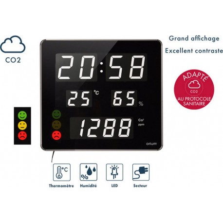 Orium Capteur qualité de l'air Mesureur de CO2 & horloge Quaelis 18