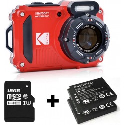 Kodak Appareil photo Compact WPZ2 Rouge Pack 2e batterie+carte SD 16g