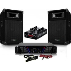 Ibiza Sound PACK SONO COMPLET DJ-MIX500-BT AMPLI + ENCEINTES 480W + TABLE DE MIXAGE + CÂBLES