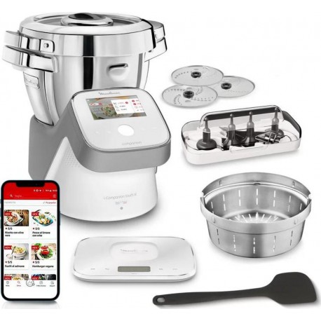 Moulinex Robot Cuiseur Connecté I-Companion XL Blanc Gris 1550W Touch XL 4,5L HF938E00