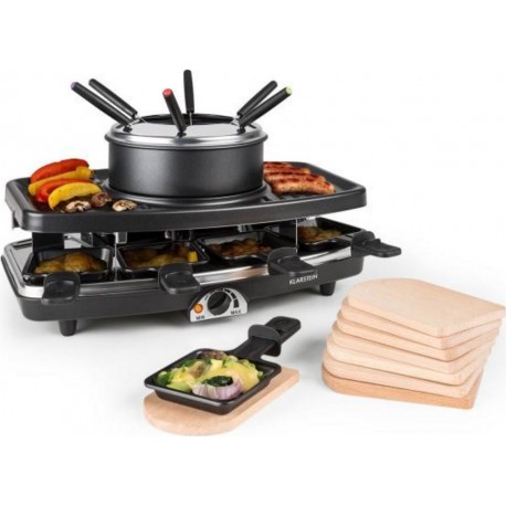 Klarstein entrecote 2-en-1 - appareil á raclette et fondue 1100 w, plaque en pierre naturelle, service pour 8 personnes
