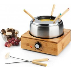 Klarstein bambus - appareil á fondue 800 w, capacité 1,3 l max, plaque de cuisson & 6 fourchettes à fondue en inox - base en bam