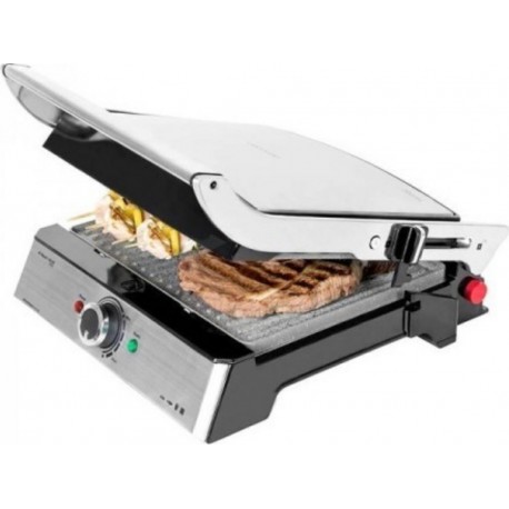 Gril électrique cecotec rock'ngrill pro acier, 2000 w, plaques amovibles