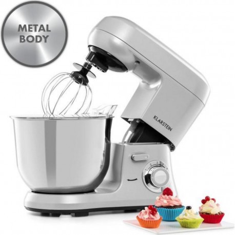 Klarstein bella robusta metal robot de cuisine multifonction - bol 5,5l - 6 vitesses - fonction pulse 1200w- inox argent TK2-Bel