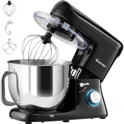 Giantex robot pâtissier 1400W avec bol 7l batteur electrique en inox et abs à 6 vitesses réglables avec fouet, crochet à pâte