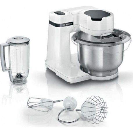Bosch kitchen machine serie 2 blanc -700W - bol melangeur inox 3,8 l - fouet - crochet petrisseur - blender