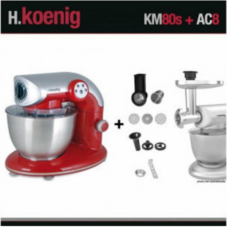 H.koenig km80 s rouge + ac8 : robot petrin 1000w+ accessoires optionnels