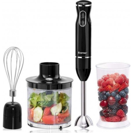 Giantex mixeur plongeant 3 en 1 300W en acier inoxydable 2 vitesses réglable - hachoir, fouet, mixeur et bécher noir