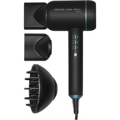 Cecotec Sèche-cheveux ionique cecotec bamba ionicare rockstar ice noir, moteur numérique