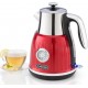 Klarstein cancan bouilloire sans fil au design rétro - théière 1,6l - 2150 w - rouge