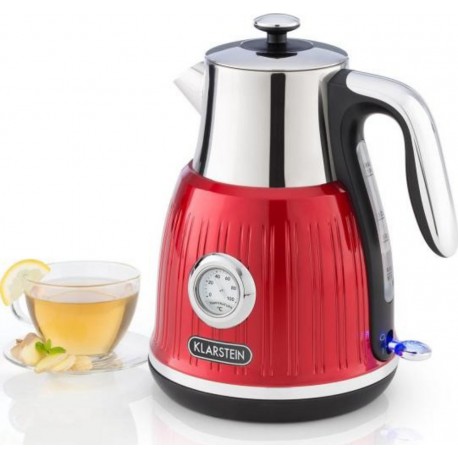 Klarstein cancan bouilloire sans fil au design rétro - théière 1,6l - 2150 w - rouge