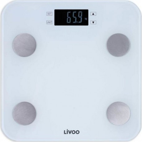 Livoo dom427w - pese-personne impedancemetre - 13 memoires utilisateurs - 180 kg - plateau en verre trempe affichage lcd - blanc