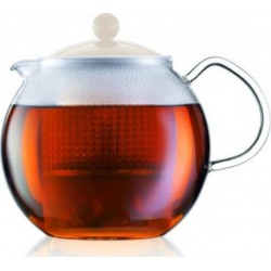 Bodum théiere a piston avec anse, couvercle et filtre assam 1,5 l blanc creme et transparent BOD0699965297886