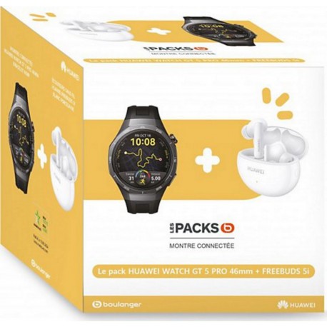 Huawei Montre connectée Pack Watch GT5Pro 46mm Noir +Buds Blancs