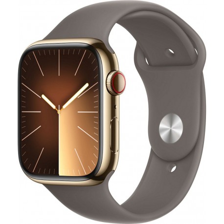 Apple Montre connectée WATCH Serie 9 Cellular 45mm Acier/Or Argile S/M