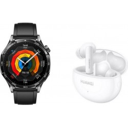 Huawei Montre connectée Pack Watch GT5 46 mm noir + Buds Blancs