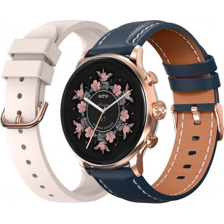 NC Montre connectée ECHO Rainbow Voyager OrRose Silico+Bleu Cuir