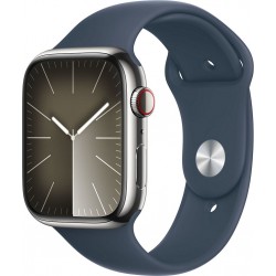 Apple Montre connectée WATCH Serie 9 Cellular 45mm Acier/Argent Bleu Orage S/M