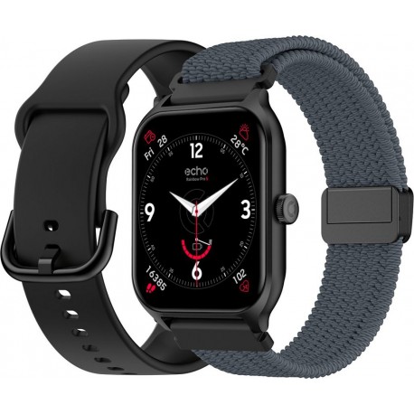 Echo Montre connectée ECHO Rainbow Pro S Noir Silicone + Gris Nylon