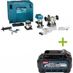 Makita RT001GZ15 Défonceuse de plans et de chants 40V Max sans batteries et chargeur avec accessoires et adaptateur de rail de g