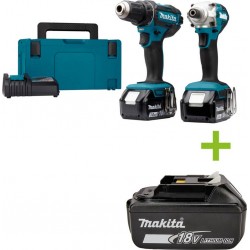 Makita DLX2339J - DDF482 Perceuse sans fil DTD156 Clé à chocs 18V 3.0 AH Li-ion