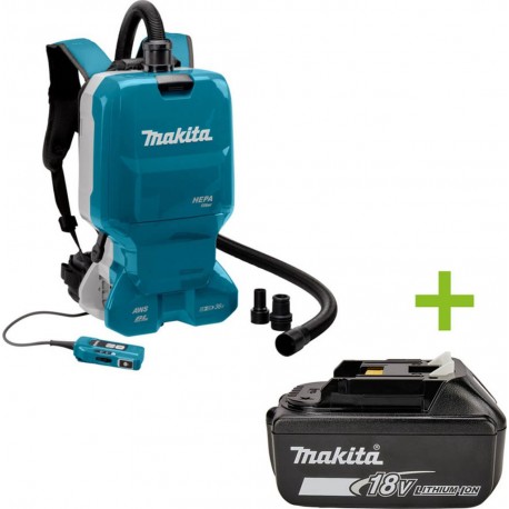 Makita DVC665ZU Aspirateur à dos 2x18V excluant les batteries et le chargeur avec connexion à la machine et 3 adaptateurs, avec