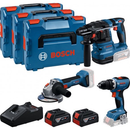 Bosch Bleu 0615A5009G Toolkit 3 machines GSR 18V-65 + GBH 18V-22 + GWS 18V-818V 2x 18V 5.0Ah et chargeur en L-BOXX