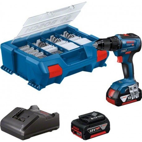 Bosch Bleu 06019H5209 GSR 18V-55 Perceuse sans fil 18V 4.0Ah Li-Ion + 82 accessoires en Pick